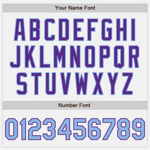 Load image into Gallery viewer, Custom White Purple Pinstripe Light Blue Bomber Full-Snap Varsity Letterman Jacket