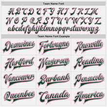 Load image into Gallery viewer, Custom White Green Pinstripe Pink Bomber Full-Snap Varsity Letterman Jacket