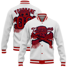 Load image into Gallery viewer, Custom White Red-Navy Skull Fashion 3D Bomber Full-Snap Varsity Letterman Jacket