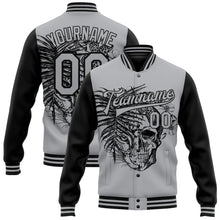 Load image into Gallery viewer, Custom Gray Black Tropical Plant Leopard Skull Fashion 3D Bomber Full-Snap Varsity Letterman Two Tone Jacket