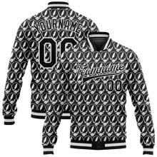 Load image into Gallery viewer, Custom Black White Lightning Skull Fashion 3D Bomber Full-Snap Varsity Letterman Jacket
