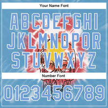 Load image into Gallery viewer, Custom Light Blue White Tie Dye Skull Fashion 3D Bomber Full-Snap Varsity Letterman Jacket