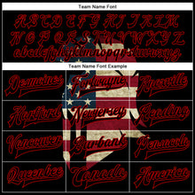 Load image into Gallery viewer, Custom Black Red-City Cream Spartan Logo With Vintage USA Flag 3D Pattern Design Bomber Full-Snap Varsity Letterman Two Tone Jacket