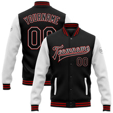Load image into Gallery viewer, Custom Black White-Red Bomber Full-Snap Varsity Letterman Two Tone Jacket