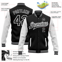 Load image into Gallery viewer, Custom Black White-Gray Bomber Full-Snap Varsity Letterman Two Tone Jacket