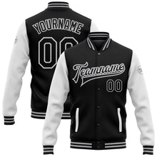 Load image into Gallery viewer, Custom Black White-Gray Bomber Full-Snap Varsity Letterman Two Tone Jacket