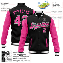 Load image into Gallery viewer, Custom Black Pink-White Bomber Full-Snap Varsity Letterman Two Tone Jacket