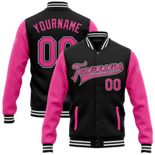 Load image into Gallery viewer, Custom Black Pink-White Bomber Full-Snap Varsity Letterman Two Tone Jacket