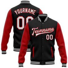 Load image into Gallery viewer, Custom Black White-Red Bomber Full-Snap Varsity Letterman Two Tone Jacket
