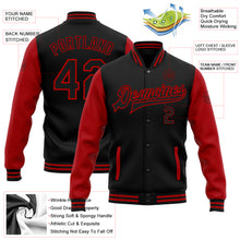Load image into Gallery viewer, Custom Black Red Bomber Full-Snap Varsity Letterman Two Tone Jacket