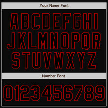 Load image into Gallery viewer, Custom Black Red Bomber Full-Snap Varsity Letterman Two Tone Jacket