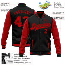 Load image into Gallery viewer, Custom Black Red Bomber Full-Snap Varsity Letterman Two Tone Jacket