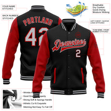 Load image into Gallery viewer, Custom Black Gray-Red Bomber Full-Snap Varsity Letterman Two Tone Jacket