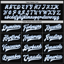 Load image into Gallery viewer, Custom Black White-Light Blue Bomber Full-Snap Varsity Letterman Two Tone Jacket