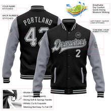 Load image into Gallery viewer, Custom Black Gray Bomber Full-Snap Varsity Letterman Two Tone Jacket