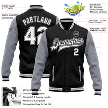 Load image into Gallery viewer, Custom Black White-Gray Bomber Full-Snap Varsity Letterman Two Tone Jacket