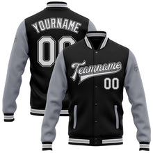 Load image into Gallery viewer, Custom Black White-Gray Bomber Full-Snap Varsity Letterman Two Tone Jacket