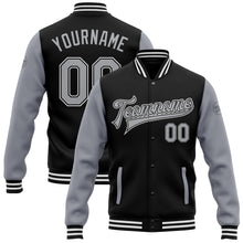 Load image into Gallery viewer, Custom Black Gray Bomber Full-Snap Varsity Letterman Two Tone Jacket