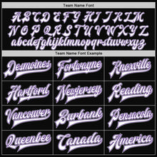 Load image into Gallery viewer, Custom Black White Purple-Gray Bomber Full-Snap Varsity Letterman Two Tone Jacket