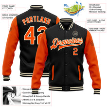 Load image into Gallery viewer, Custom Black Orange-Cream Bomber Full-Snap Varsity Letterman Two Tone Jacket
