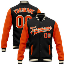 Load image into Gallery viewer, Custom Black Orange-Cream Bomber Full-Snap Varsity Letterman Two Tone Jacket