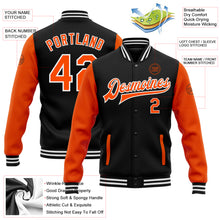Load image into Gallery viewer, Custom Black Orange-White Bomber Full-Snap Varsity Letterman Two Tone Jacket