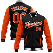 Load image into Gallery viewer, Custom Black Orange-White Bomber Full-Snap Varsity Letterman Two Tone Jacket