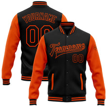 Load image into Gallery viewer, Custom Black Orange Bomber Full-Snap Varsity Letterman Two Tone Jacket