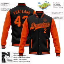 Load image into Gallery viewer, Custom Black Orange Bomber Full-Snap Varsity Letterman Two Tone Jacket