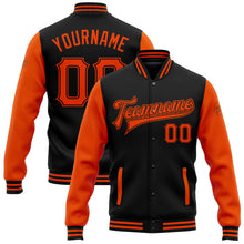 Load image into Gallery viewer, Custom Black Orange Bomber Full-Snap Varsity Letterman Two Tone Jacket
