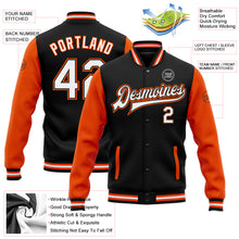 Load image into Gallery viewer, Custom Black White-Orange Bomber Full-Snap Varsity Letterman Two Tone Jacket