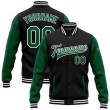 Load image into Gallery viewer, Custom Black Kelly Green-White Bomber Full-Snap Varsity Letterman Two Tone Jacket