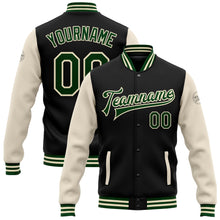 Load image into Gallery viewer, Custom Black Green-Cream Bomber Full-Snap Varsity Letterman Two Tone Jacket