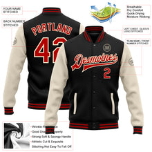 Load image into Gallery viewer, Custom Black Red-Cream Bomber Full-Snap Varsity Letterman Two Tone Jacket