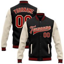 Load image into Gallery viewer, Custom Black Red-Cream Bomber Full-Snap Varsity Letterman Two Tone Jacket