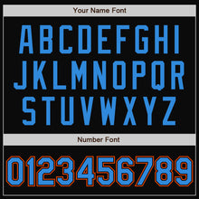 Load image into Gallery viewer, Custom Black Powder Blue-Orange Bomber Full-Snap Varsity Letterman Two Tone Jacket