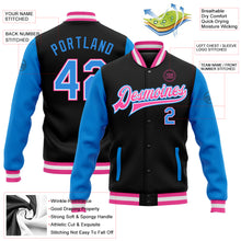 Load image into Gallery viewer, Custom Black Powder Blue-Pink Bomber Full-Snap Varsity Letterman Two Tone Jacket