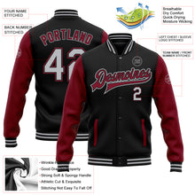 Load image into Gallery viewer, Custom Black Gray-Crimson Bomber Full-Snap Varsity Letterman Two Tone Jacket