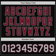 Load image into Gallery viewer, Custom Black Gray-Crimson Bomber Full-Snap Varsity Letterman Two Tone Jacket