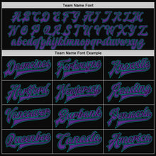 Load image into Gallery viewer, Custom Black Purple-Teal Bomber Full-Snap Varsity Letterman Two Tone Jacket