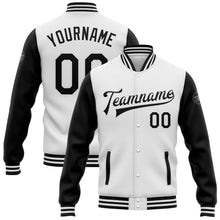 Load image into Gallery viewer, Custom White Black Bomber Full-Snap Varsity Letterman Two Tone Jacket