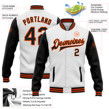 Load image into Gallery viewer, Custom White Black-Orange Bomber Full-Snap Varsity Letterman Two Tone Jacket