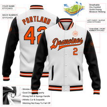 Load image into Gallery viewer, Custom White Orange-Black Bomber Full-Snap Varsity Letterman Two Tone Jacket