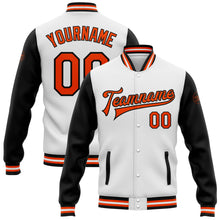 Load image into Gallery viewer, Custom White Orange-Black Bomber Full-Snap Varsity Letterman Two Tone Jacket