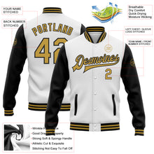 Load image into Gallery viewer, Custom White Old Gold-Black Bomber Full-Snap Varsity Letterman Two Tone Jacket