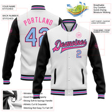 Load image into Gallery viewer, Custom White Light Blue-Pink Bomber Full-Snap Varsity Letterman Two Tone Jacket