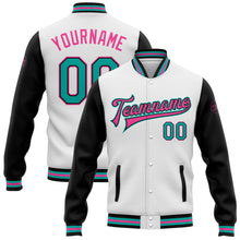 Load image into Gallery viewer, Custom White Aqua-Pink Bomber Full-Snap Varsity Letterman Two Tone Jacket