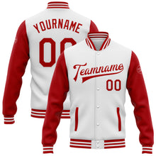 Load image into Gallery viewer, Custom White Red Bomber Full-Snap Varsity Letterman Two Tone Jacket