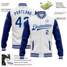 Load image into Gallery viewer, Custom White Royal Bomber Full-Snap Varsity Letterman Two Tone Jacket