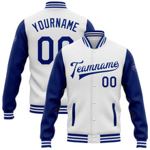 Load image into Gallery viewer, Custom White Royal Bomber Full-Snap Varsity Letterman Two Tone Jacket